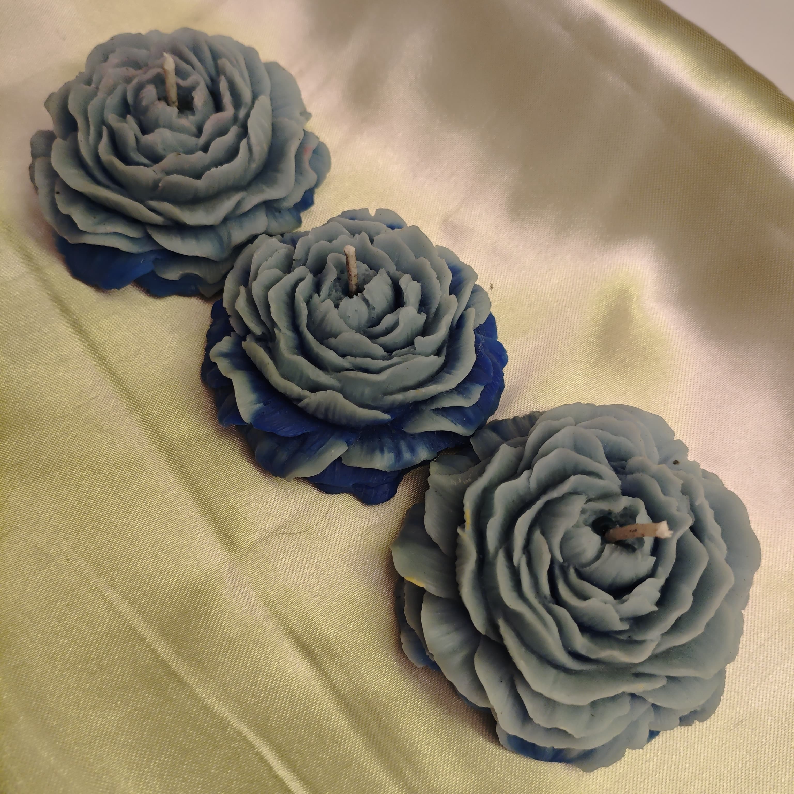 Blue grey rose flower candles